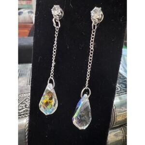 Vintage Crystal Drop Earrings Iridescent Prism Dangles